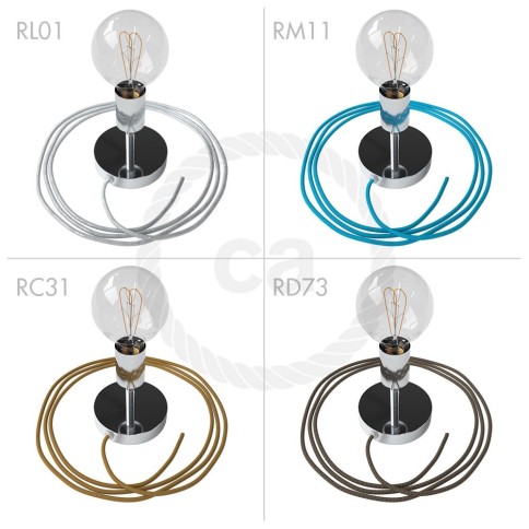 Spostaluce Metallo 90°, the chromed adjustable light source with fabric cable and side holes