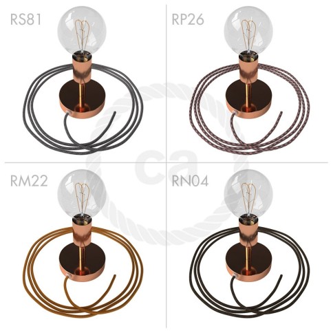 Spostaluce Metallo 90°, the coppered adjustable light source with fabric cable and side holes