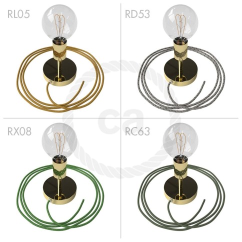 Spostaluce Metallo 90°, the brass adjustable light source with fabric cable and side holes