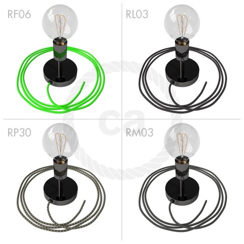 Spostaluce Metallo 90°, the black pearl adjustable light source with fabric cable and side holes