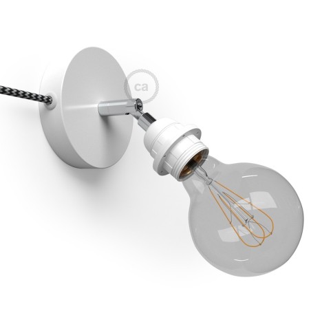 Spostaluce Metallo 90°, the white adjustable light source with E26 threaded socket, fabric cable and side holes