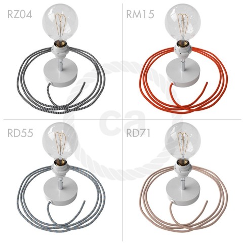 Spostaluce Metallo 90°, the white adjustable light source with E26 threaded socket, fabric cable and side holes