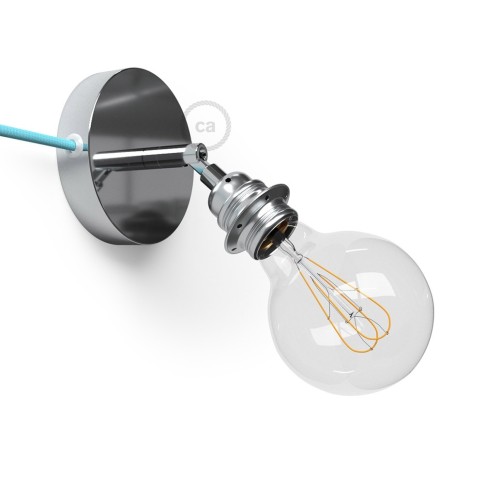 Spostaluce Metallo 90°, the chromed adjustable light source with E26 threaded socket, fabric cable and side holes