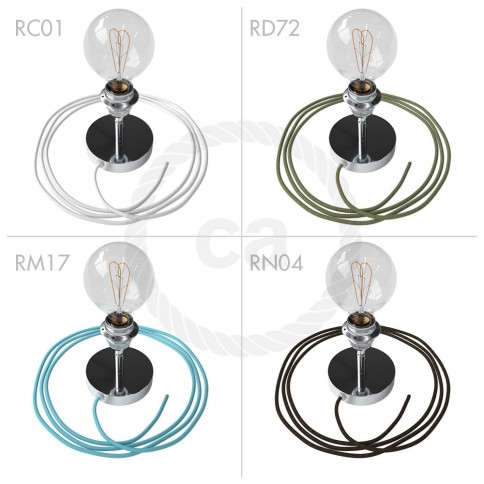 Spostaluce Metallo 90°, the chromed adjustable light source with E26 threaded socket, fabric cable and side holes