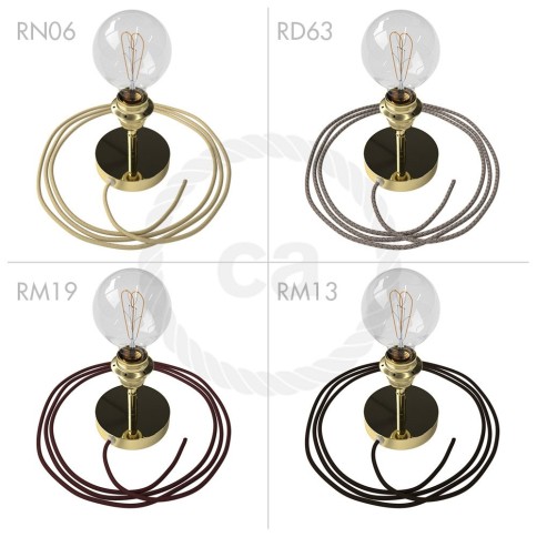 Spostaluce Metallo 90°, the brass adjustable light source with E26 threaded socket, fabric cable and side holes