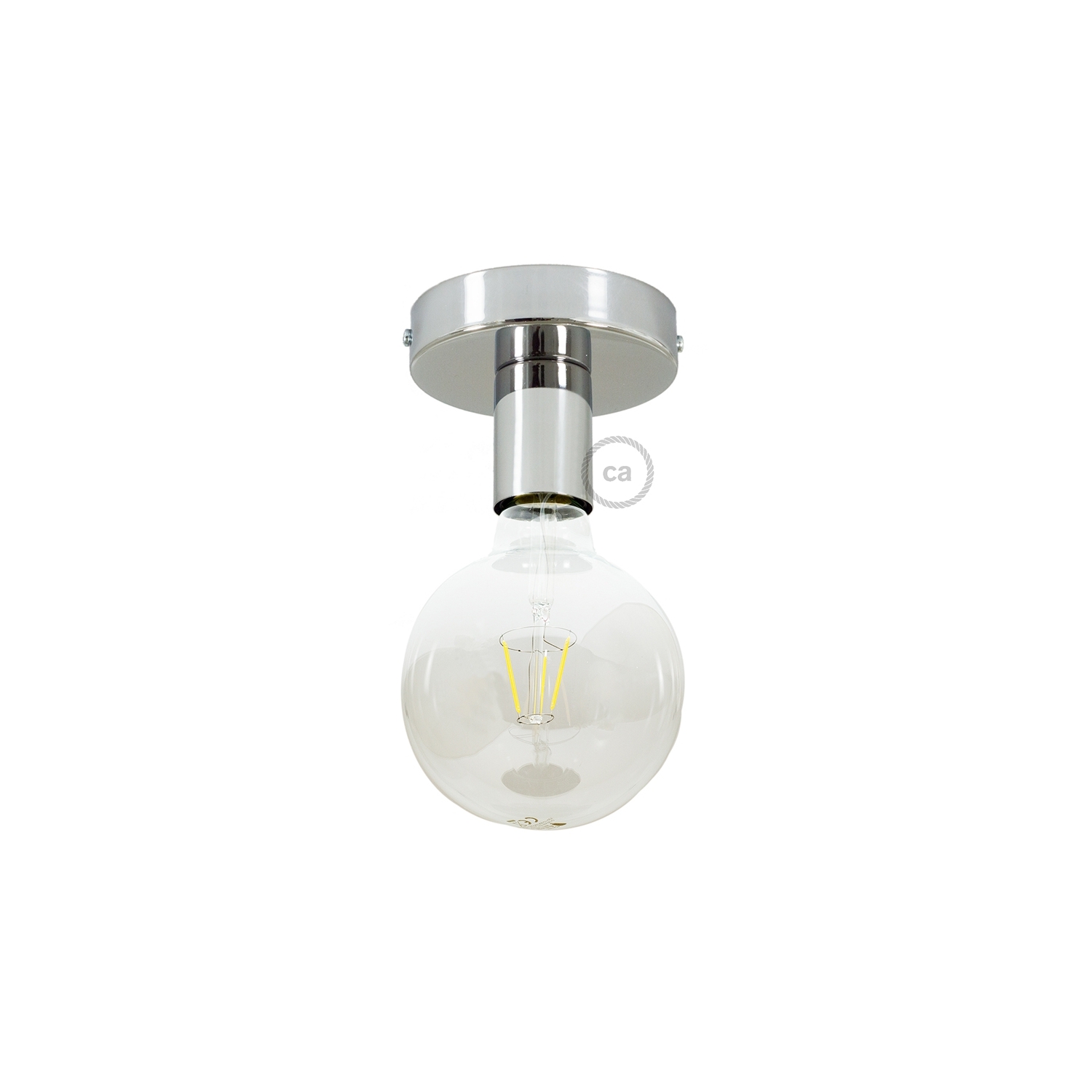 Fermaluce, the chrome metal wall or ceiling light source.