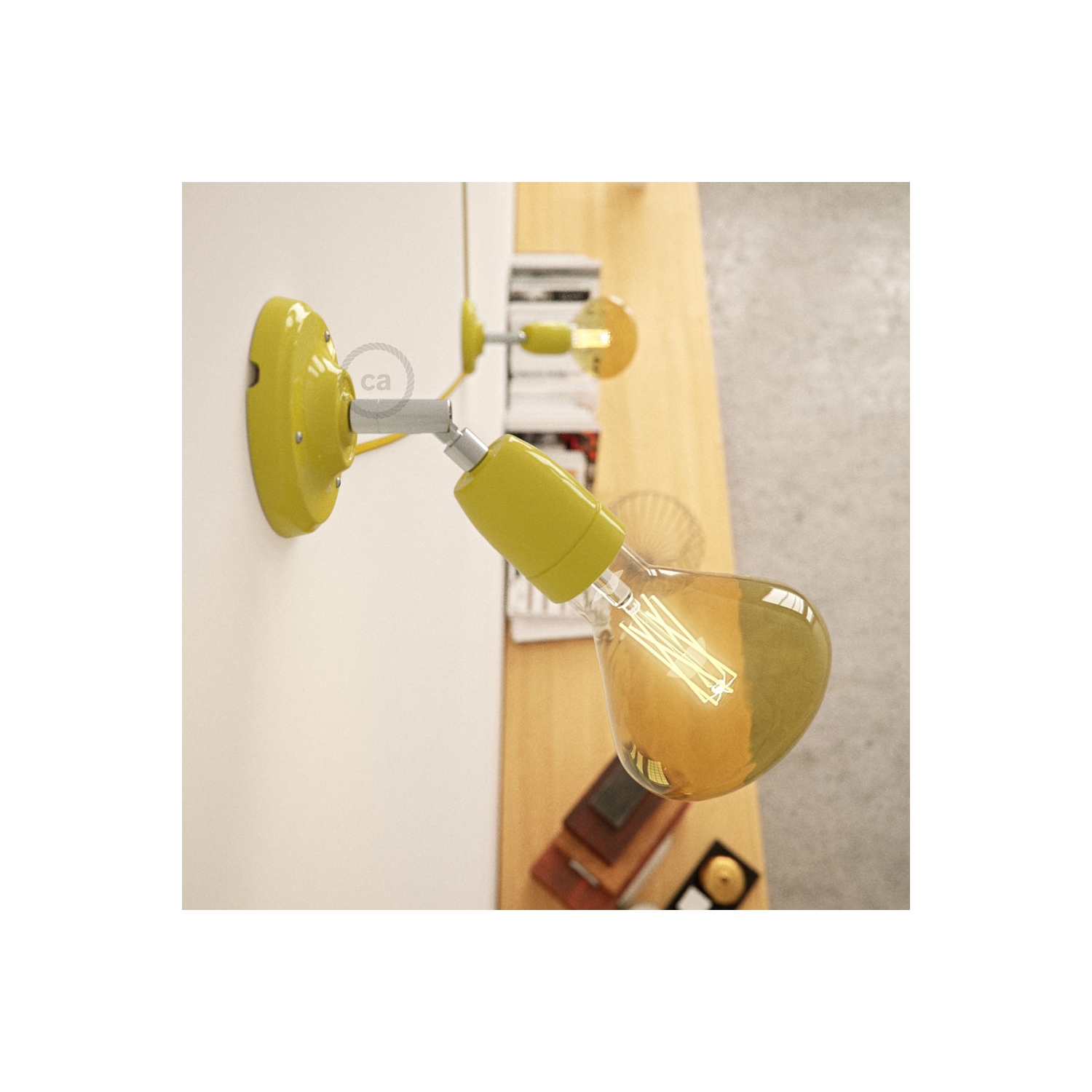 Fermaluce Classic 90° Yellow adjustable, porcelain wall flush light