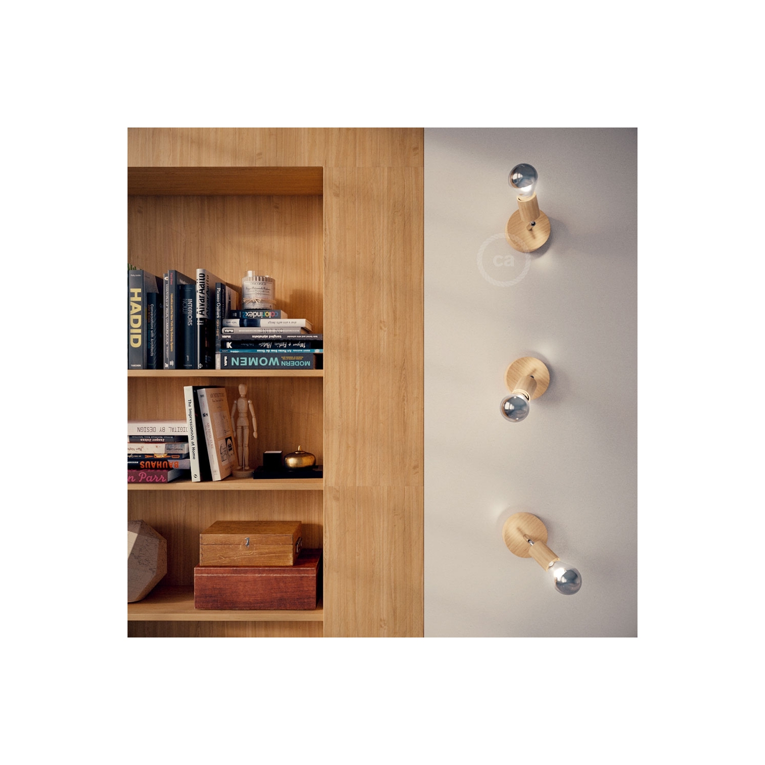 Fermaluce Natural 90°, the adjustable natural wood flush light for your wall or ceiling, 6.2".