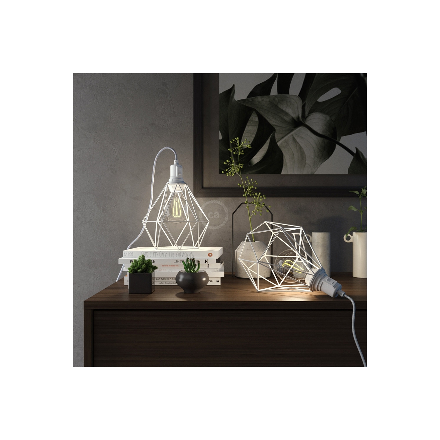 Table Snake - Table Lamp with White Diamond light bulb cage