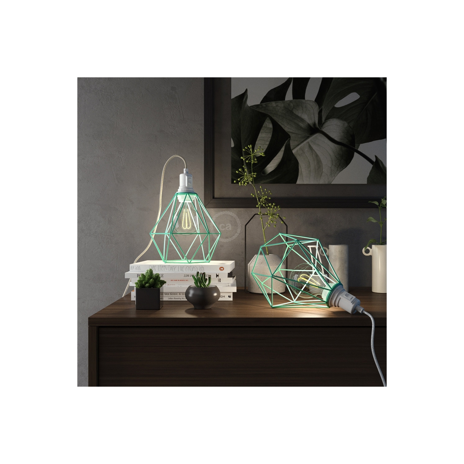 Table Snake - Table Lamp with Turquoise Diamond light bulb cage
