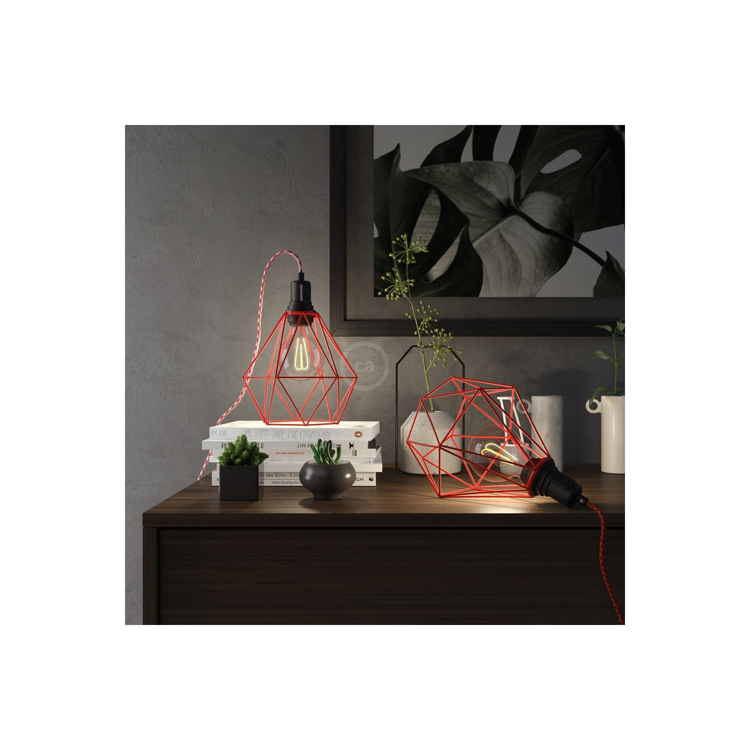Table Snake - Table Lamp with Red Diamond light bulb cage