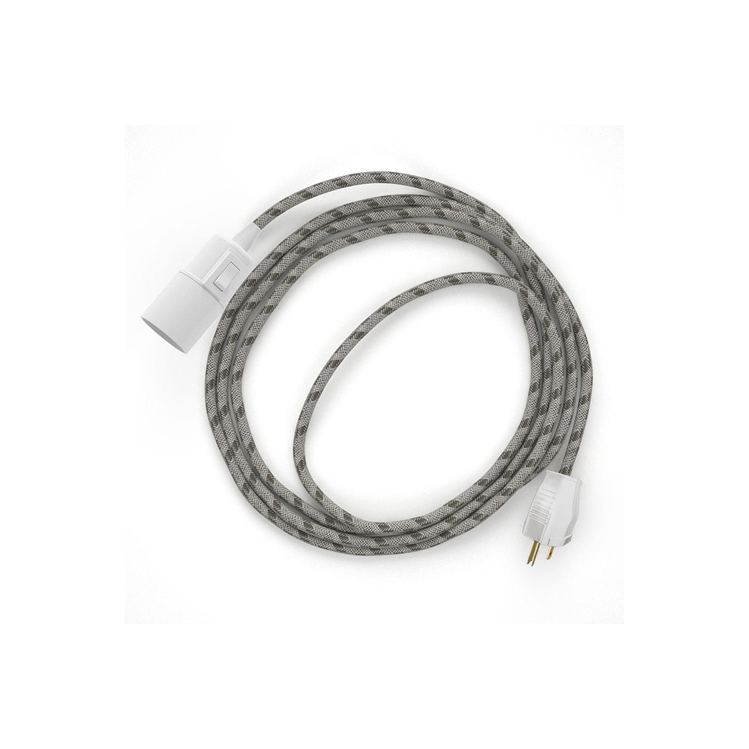 Plug-in Pendant with switch on socket | RD53 Natural & Brown Linen Stripe