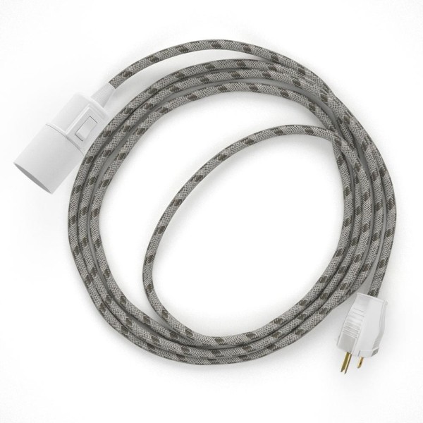 Plug-in Pendant with switch on socket | RD53 Natural & Brown Linen Stripe