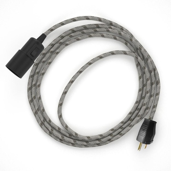 Plug-in Pendant with switch on socket | RD53 Natural & Brown Linen Stripe