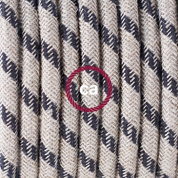Plug-in Pendant with switch on socket | RD54 Natural & Charcoal Linen Stripe