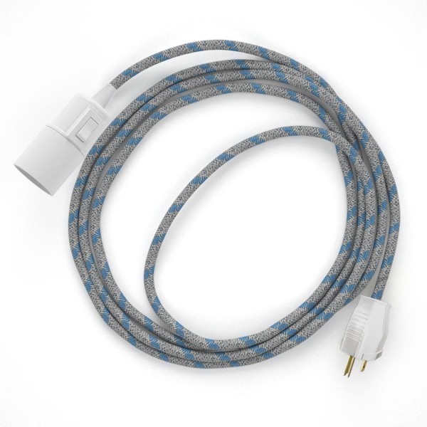 Plug-in Pendant with switch on socket | RD55 Natural & Blue Linen Stripe