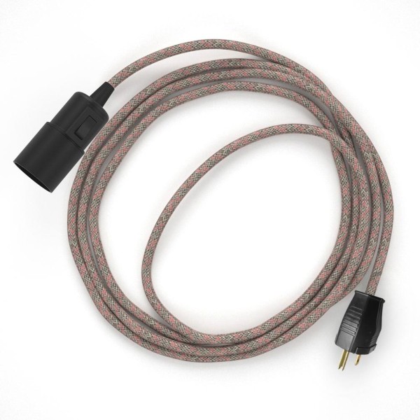 Plug-in Pendant with switch on socket | RD61 Natural & Pink Linen CrissCross