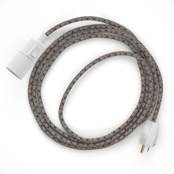 Plug-in Pendant with switch on socket | RD64 Natural & Charcoal Linen CrissCross