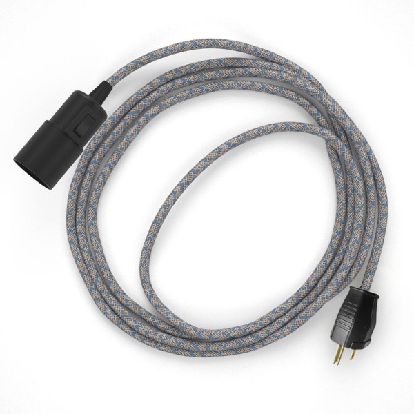 Plug-in Pendant with switch on socket | RD65 Natural & Blue Linen CrissCross