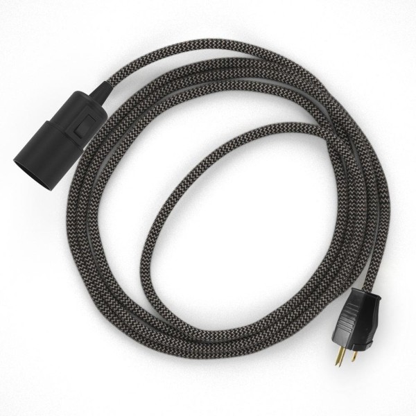 Plug-in Pendant with switch on socket | RD74 Natural & Charcoal Linen Chevron