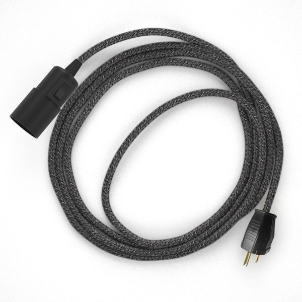 Plug-in Pendant with switch on socket | RS81 Black Glitter Cotton & Natural Linen Tweed