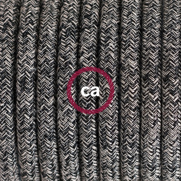 Plug-in Pendant with switch on socket | RS81 Black Glitter Cotton & Natural Linen Tweed
