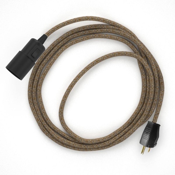Plug-in Pendant with switch on socket | RS82 Brown Glitter Cotton & Natural Linen Tweed