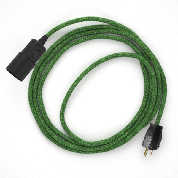Plug-in Pendant with switch on socket | RX08 Green Cotton Tweed
