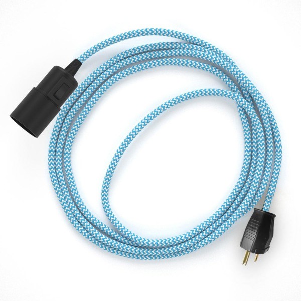 Plug-in Pendant with switch on socket | RZ11 Light Blue & White Chevron