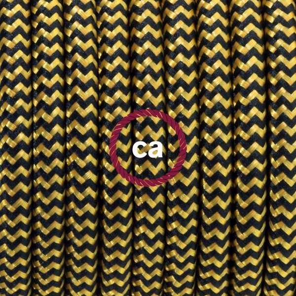 Plug-in Pendant with switch on socket | RZ24 Gold & Black Rayon Chevron