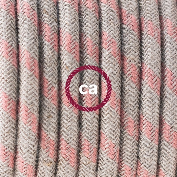 Plug-in Pendant for Lampshade with switch on socket | RD51 Natural & Pink Linen Stripe