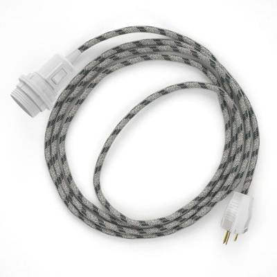 Plug-in Pendant for Lampshade with switch on socket | RD54 Natural & Charcoal Linen Stripe