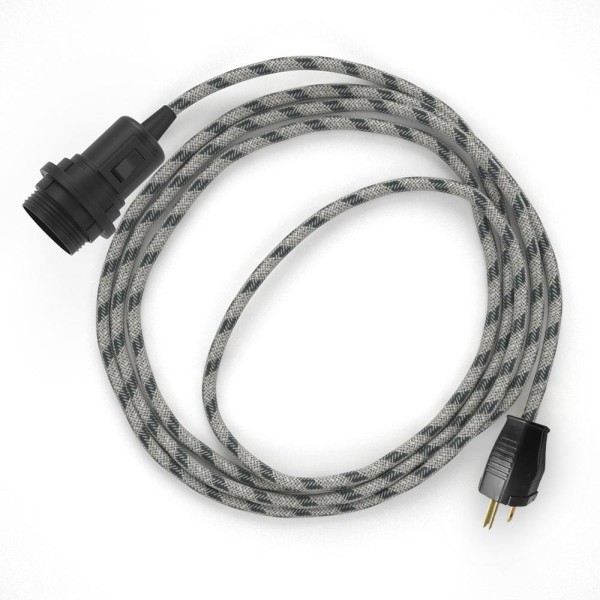 Plug-in Pendant for Lampshade with switch on socket | RD54 Natural & Charcoal Linen Stripe