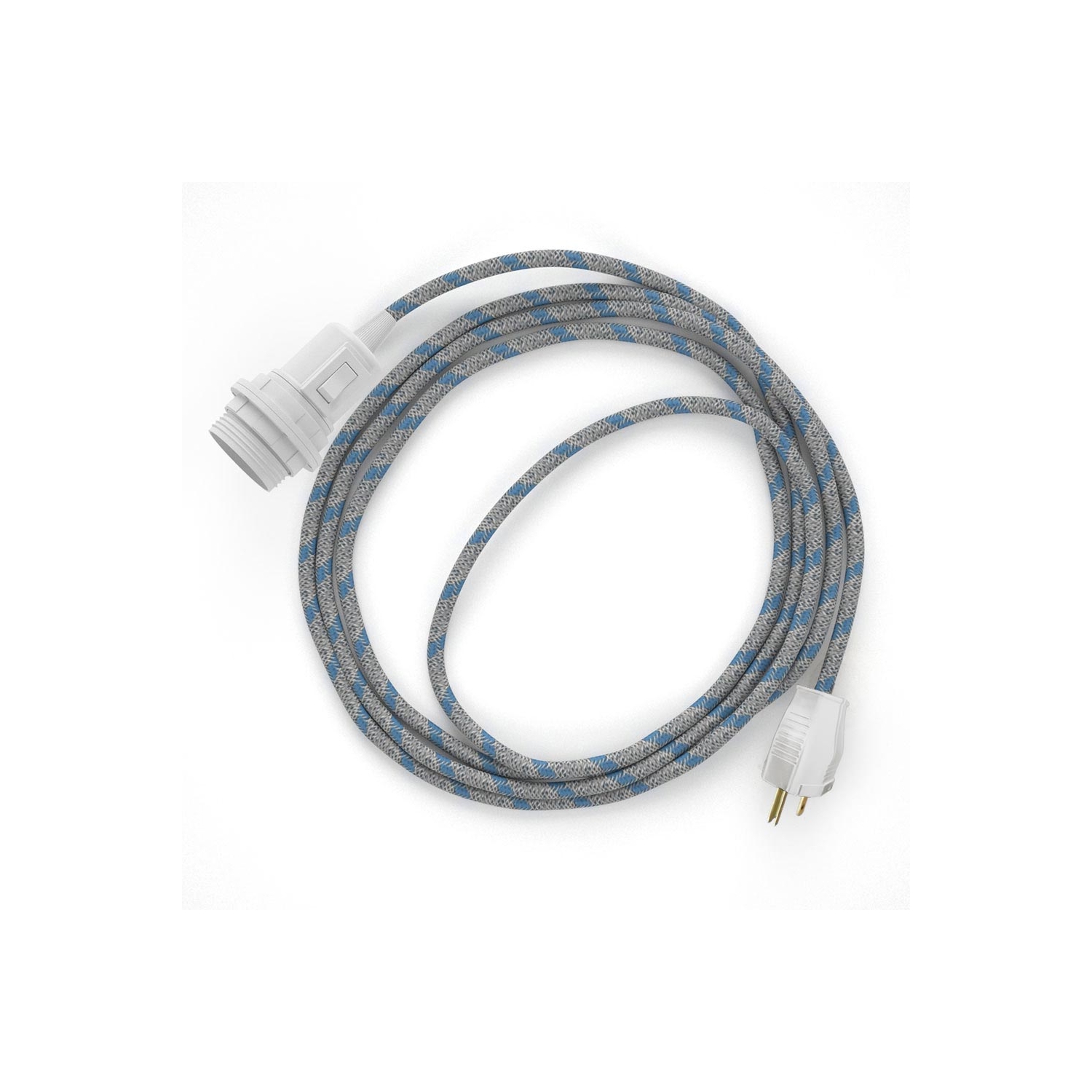 Plug-in Pendant for Lampshade with switch on socket | RD55 Natural & Blue Linen Stripe