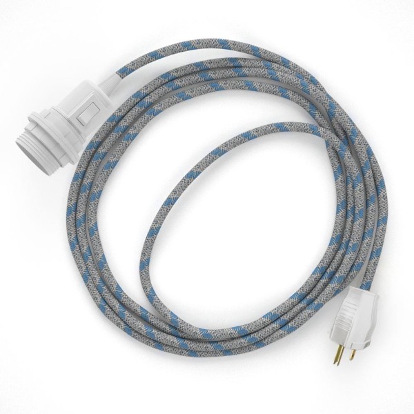 Plug-in Pendant for Lampshade with switch on socket | RD55 Natural & Blue Linen Stripe