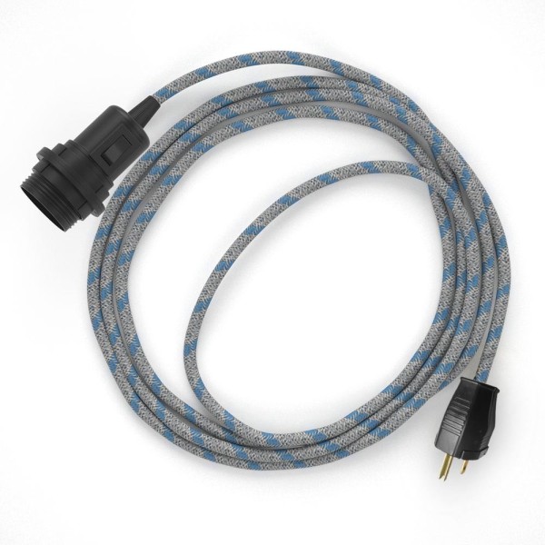 Plug-in Pendant for Lampshade with switch on socket | RD55 Natural & Blue Linen Stripe