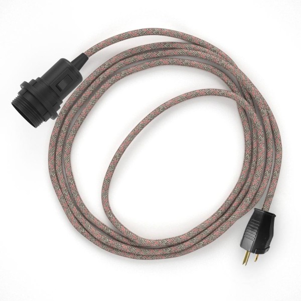 Plug-in Pendant for Lampshade with switch on socket | RD61 Natural & Pink Linen CrissCross