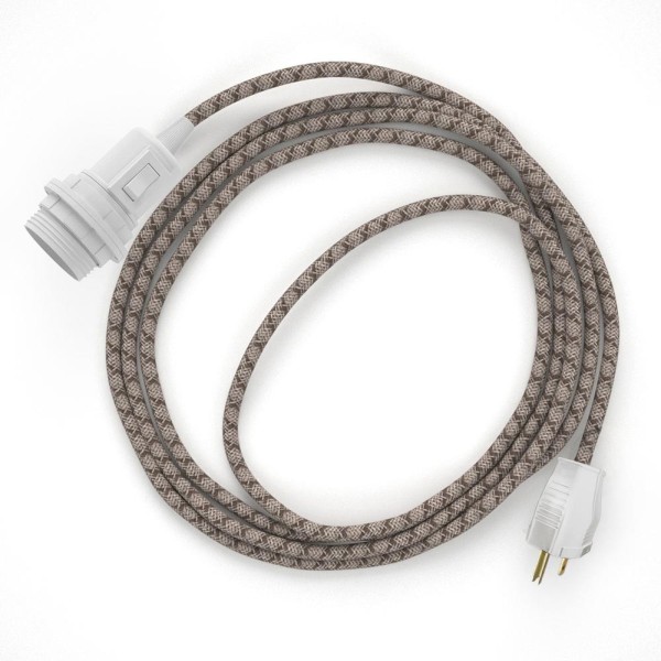 Plug-in Pendant for Lampshade with switch on socket | RD63 Natural & Brown Linen CrissCross