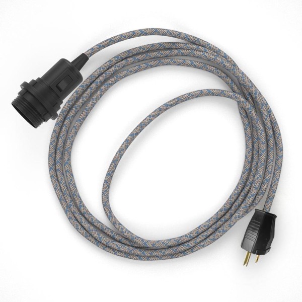 Plug-in Pendant for Lampshade with switch on socket | RD65 Natural & Blue Linen CrissCross