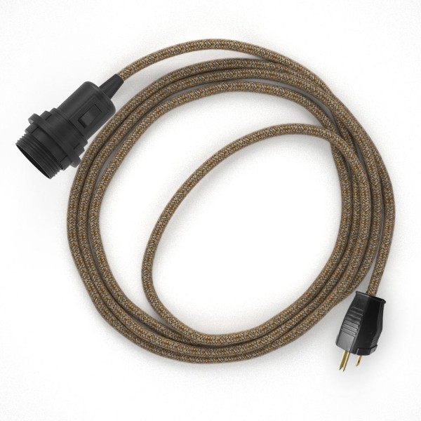 Plug-in Pendant for Lampshade with switch on socket | RS82 Brown Glitter Cotton & Natural Linen Tweed