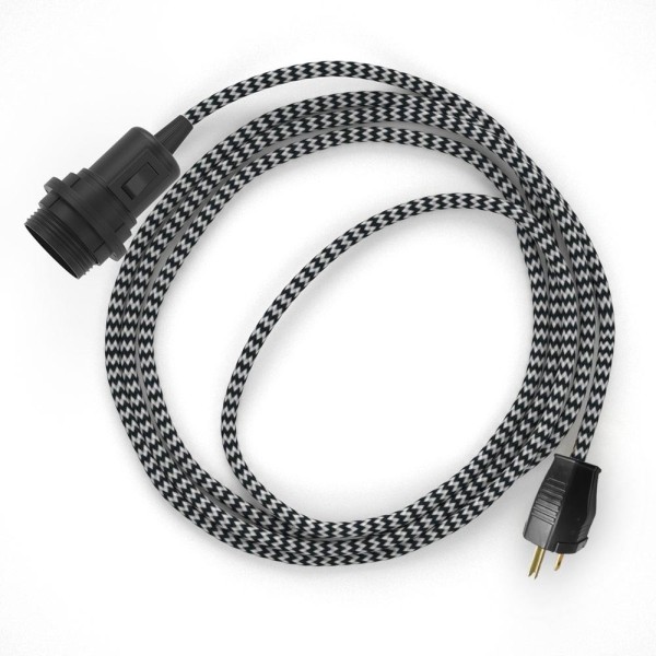 Plug-in Pendant for Lampshade with switch on socket | RZ04 Black & White Chevron