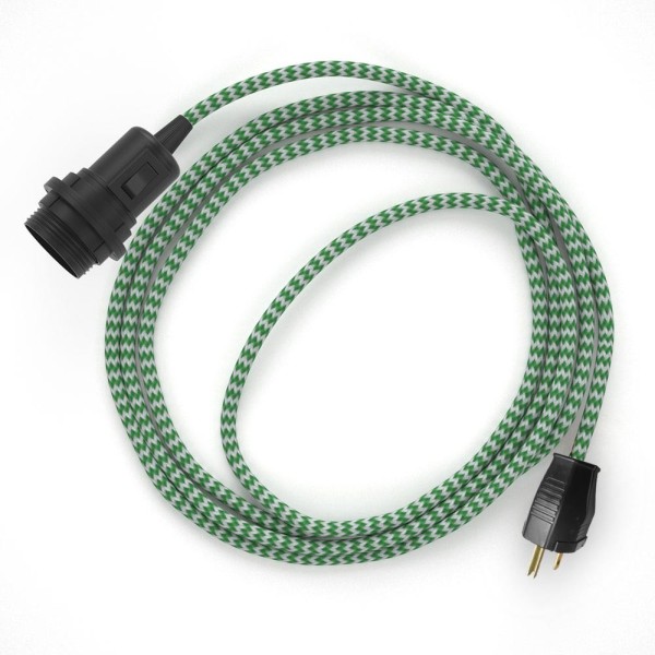 Plug-in Pendant for Lampshade with switch on socket | RZ06 Green & White Chevron