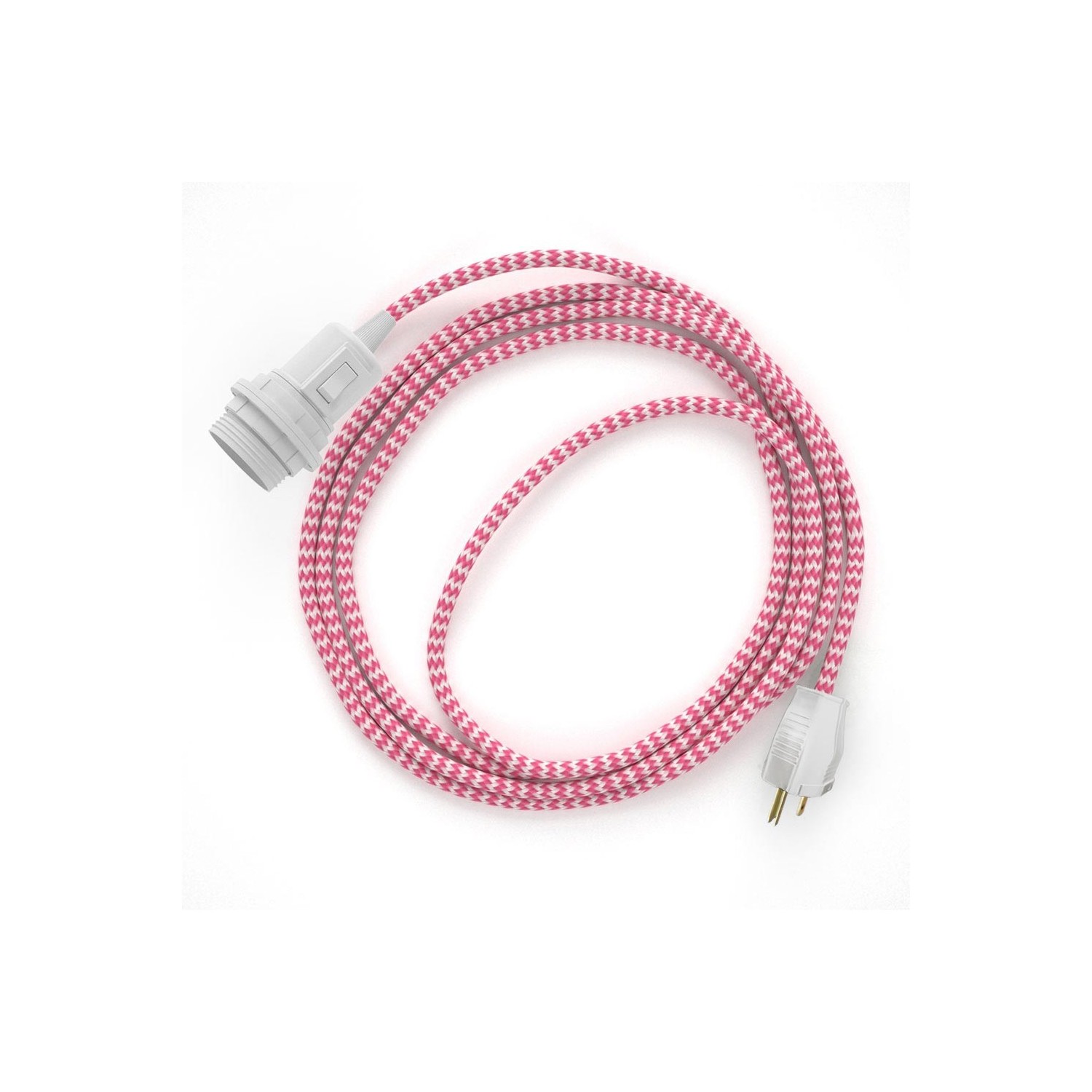 Plug-in Pendant for Lampshade with switch on socket | RZ08 Fuchsia & White Chevron