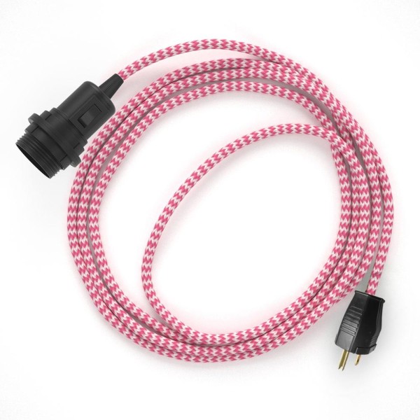 Plug-in Pendant for Lampshade with switch on socket | RZ08 Fuchsia & White Chevron