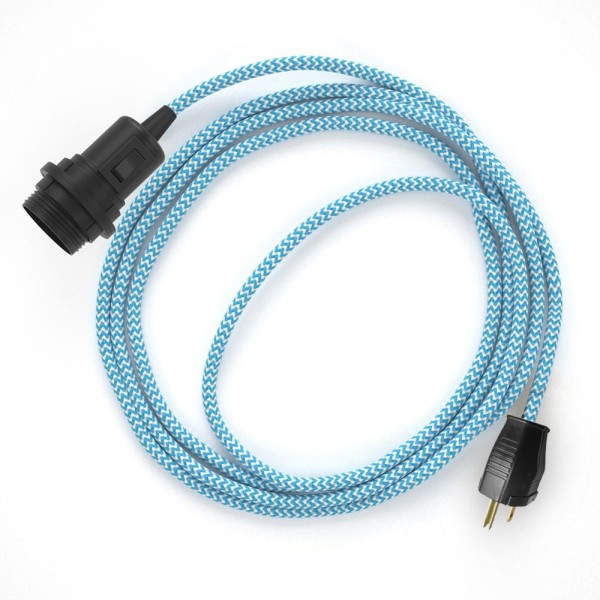 Plug-in Pendant for Lampshade with switch on socket | RZ11 Light Blue & White Chevron