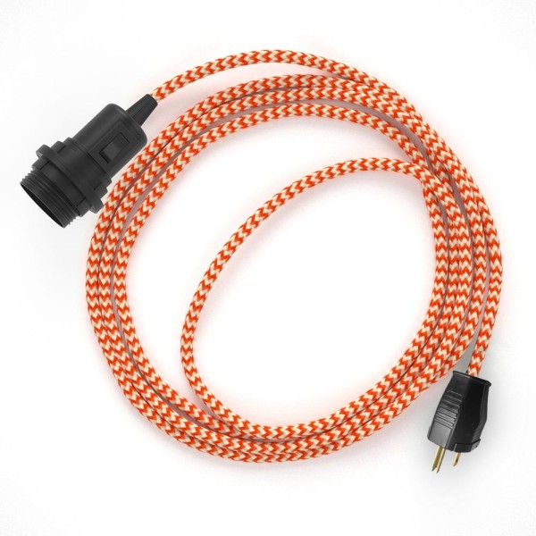 Plug-in Pendant for Lampshade with switch on socket | RZ15 Orange & White Chevron