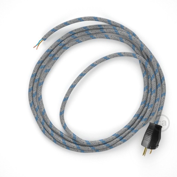 Cord-set - RD55 Natural & Blue Linen Stripe Covered Round Cable