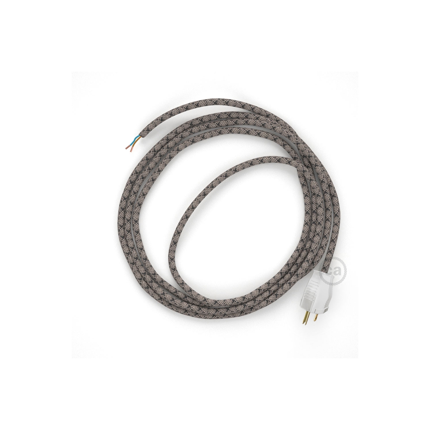 Cord-set - RD64 Natural & Charcoal Linen CrissCross Covered Round Cable