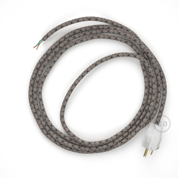 Cord-set - RD64 Natural & Charcoal Linen CrissCross Covered Round Cable