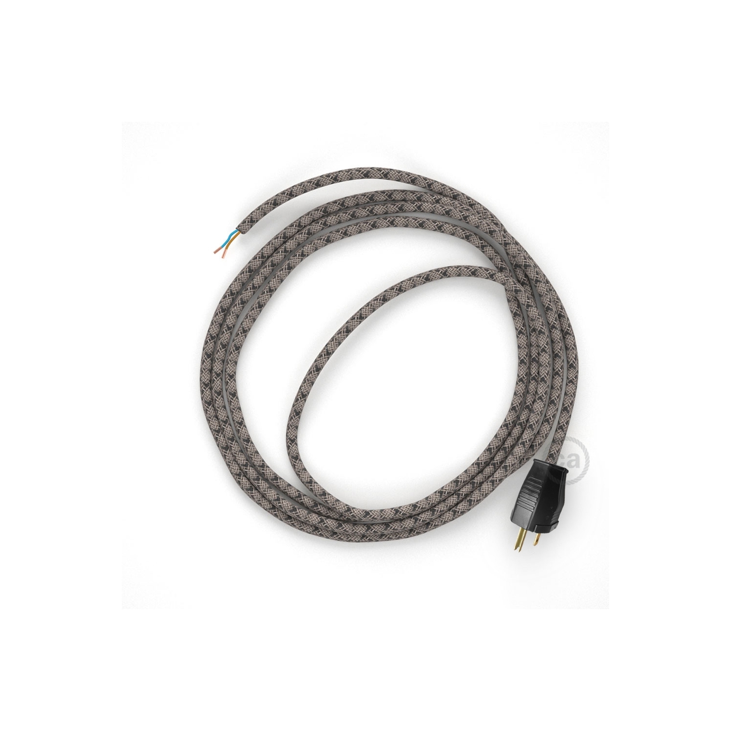 Cord-set - RD64 Natural & Charcoal Linen CrissCross Covered Round Cable